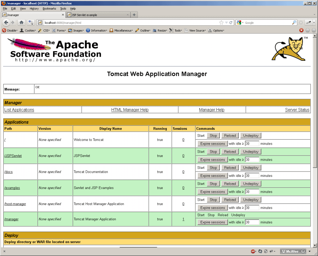 Start and Stop JSP Applications Secret Diary of a Geek