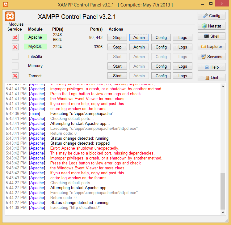 xampp apache service detected with wrong path